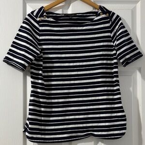 Banana Republic Navy and White Striped Boatneck Short Sleeve Top